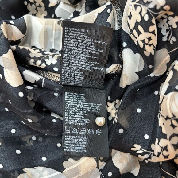 H&M Black Floral Print Blouse with Pearl Button Cuffs – Size 12 - Picture 4 of 6